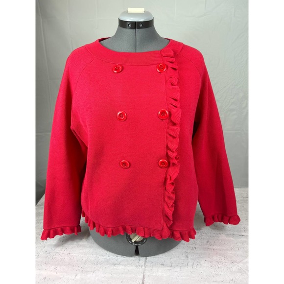 J.CREW Sweaters - J Crew Womens Sweater Red Katie Button Ruffle Size XL